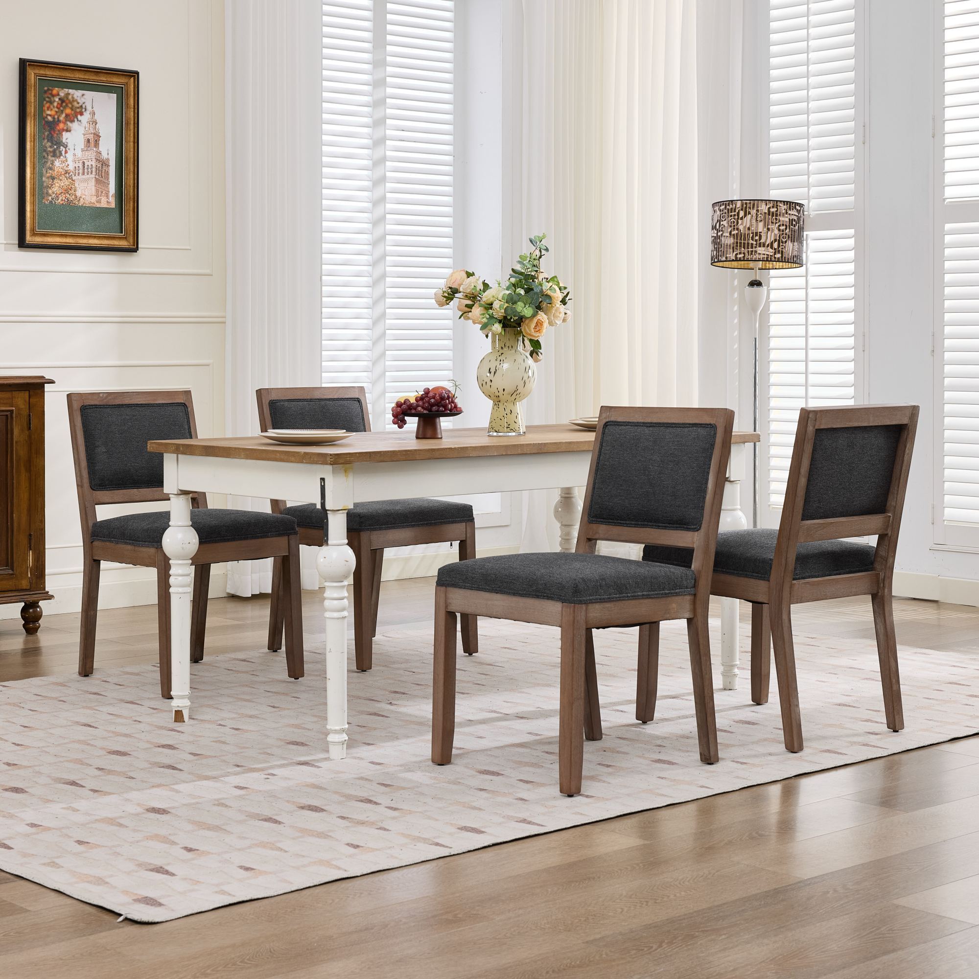 Leumius Set of 2 Farmhouse Fabric Upholstered Dining Chairs, Cushioned Fabric Seat Solid Hardwood Frame Chairs for Kitchen, Dining Room & Breakfast Nook,Gray