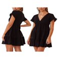 thumbnail image 1 of Mini-robe pour Femmes Manches Courtes V Cou Robe Décontractée Courte Coupe Ample Robe de Couleur Unie Sundresses Blanc L, 1 of 8