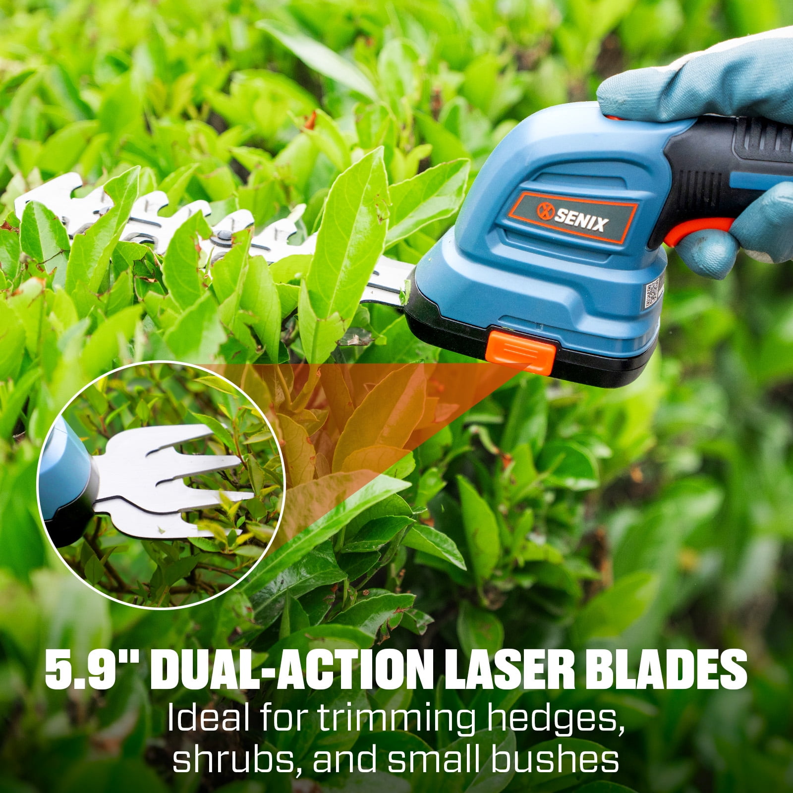 SENIX 7.2V 2-in-1 Cordless Grass Shear & Hedge Trimmer with 2.0 Ah Battery and Charger, Interchangeable 4-inch & 6-inch Blades,GSS2-L