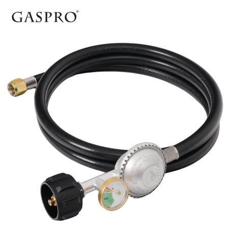 GASPRO Propane Gas Regulator Hose 6 ft with Gauge, Rubber Braided LP Gas Hose, Replacement for Gas Grill, Fire Pit, Patio Heater, BBQ, Propane Tank