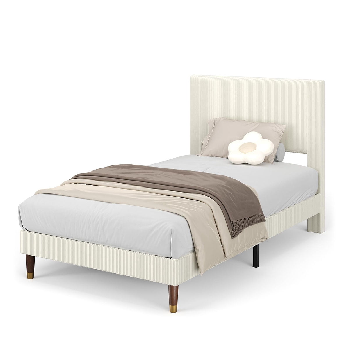 Ataucjin Twin/Full/Queen/King Size Platform Bed Frame, Modern Twin Bed Frame with Upholstered Headboard and Strong Metal Slats Support, No Boxing Spring Needed, Easy Assembly