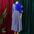 thumbnail image 4 of AURA Plus Size Printed Patchwork A Line Midi Dress Round Neck 3 4 Sleeve High Waist Elegant Work Dress, 4 of 10