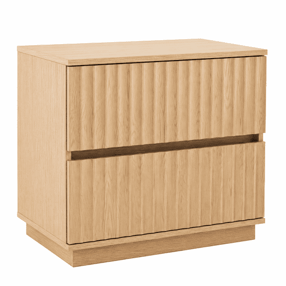 YAURA Fluted Wood Nightstand with 2 Drawers, 23.6" Wide Japandi Bedside Table, Handleless Modern Wood End Table for Bedroom, Living Room & Apartment, 1 or 2 Pack