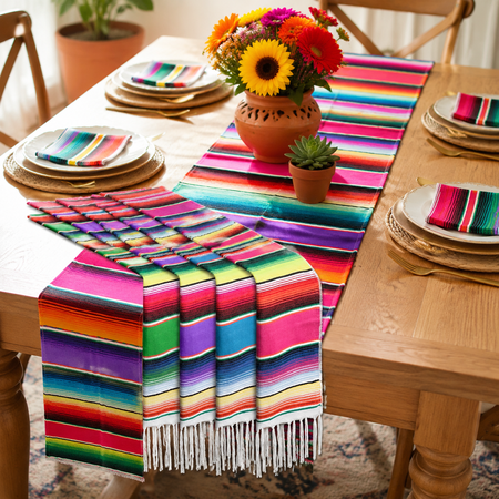 6PCS Mexican Party Decorations, 14 x 86 Inch Mexico Table Runner, Boho Cinco De Mayo Colorful Fiesta Table Runner for Dia De Muertos Party and Southwestern Theme