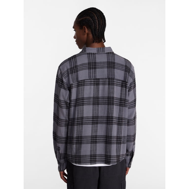 No Boundaries Men's Boxy Fit Grunge Flannel Shirt photo 3