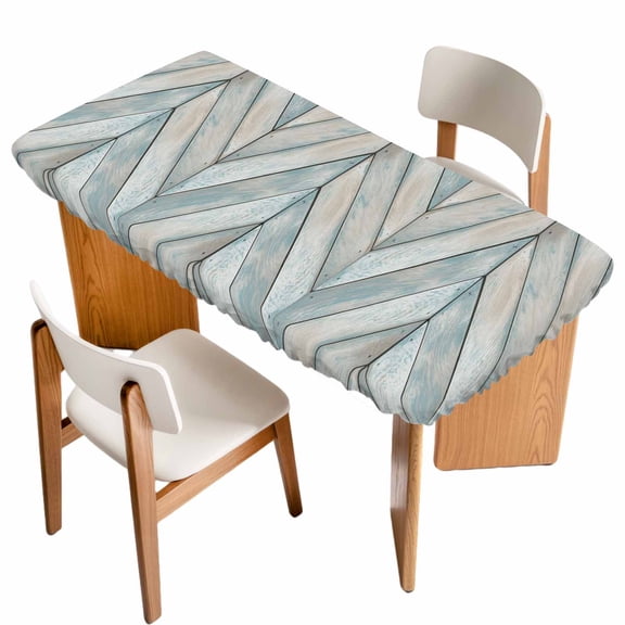 Wood Grain Table Cloths for 3 Foot Rectangle Tables, Vintage Geometric Wooden Planks Brown Green Patio Waterproof Elastic Fitted Tablecloths, Washable Rectangular Table Cover for Camping