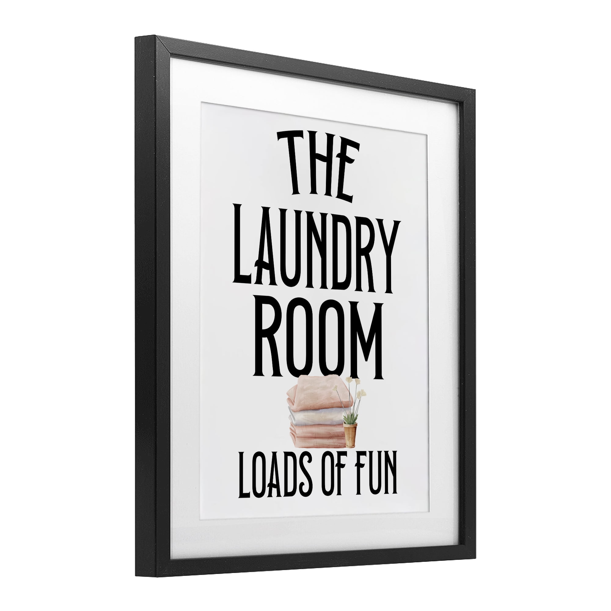 Laundry Room Fun Minimal Black Framed Print Under Glass, design by Kim Allen