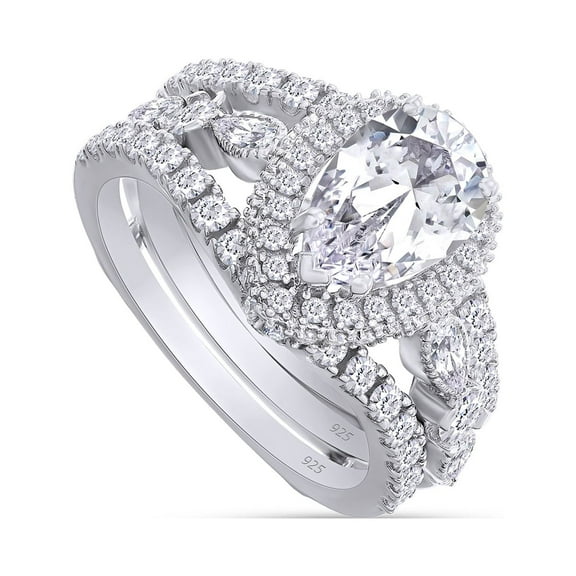 AFFY 2.75CT Moissanite Diamond Halo Wedding Promise Ring Sets for Women in 14K White Gold over Silver-4