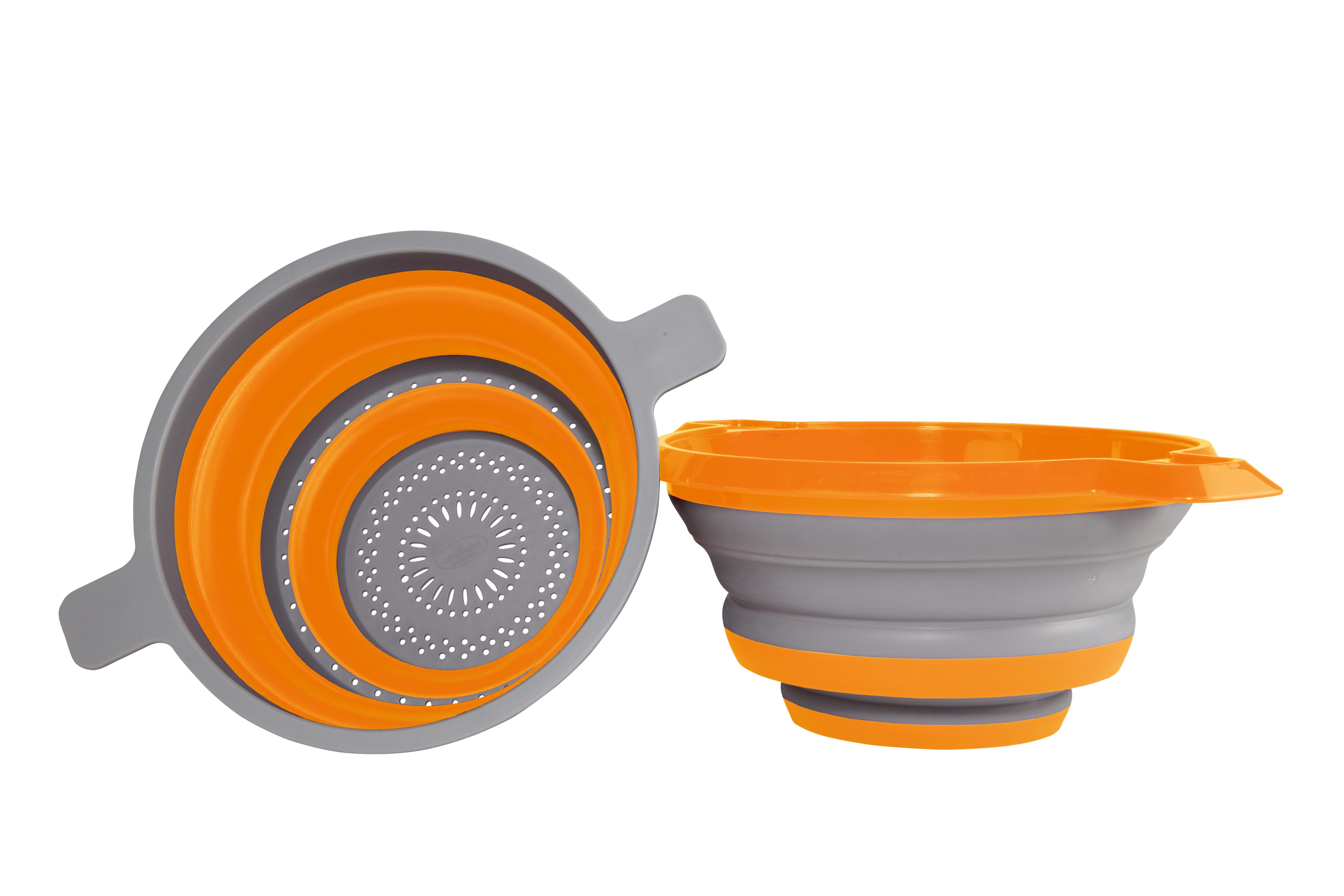 Kitchen Maestro Collapsible Colander and Strainer, Set of 2 Orange