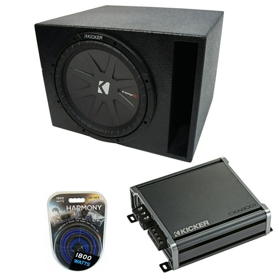 Universal Car Stereo Rhino Coated Ported 10" Kicker CompR CWR10 Sub Box CXA800.1