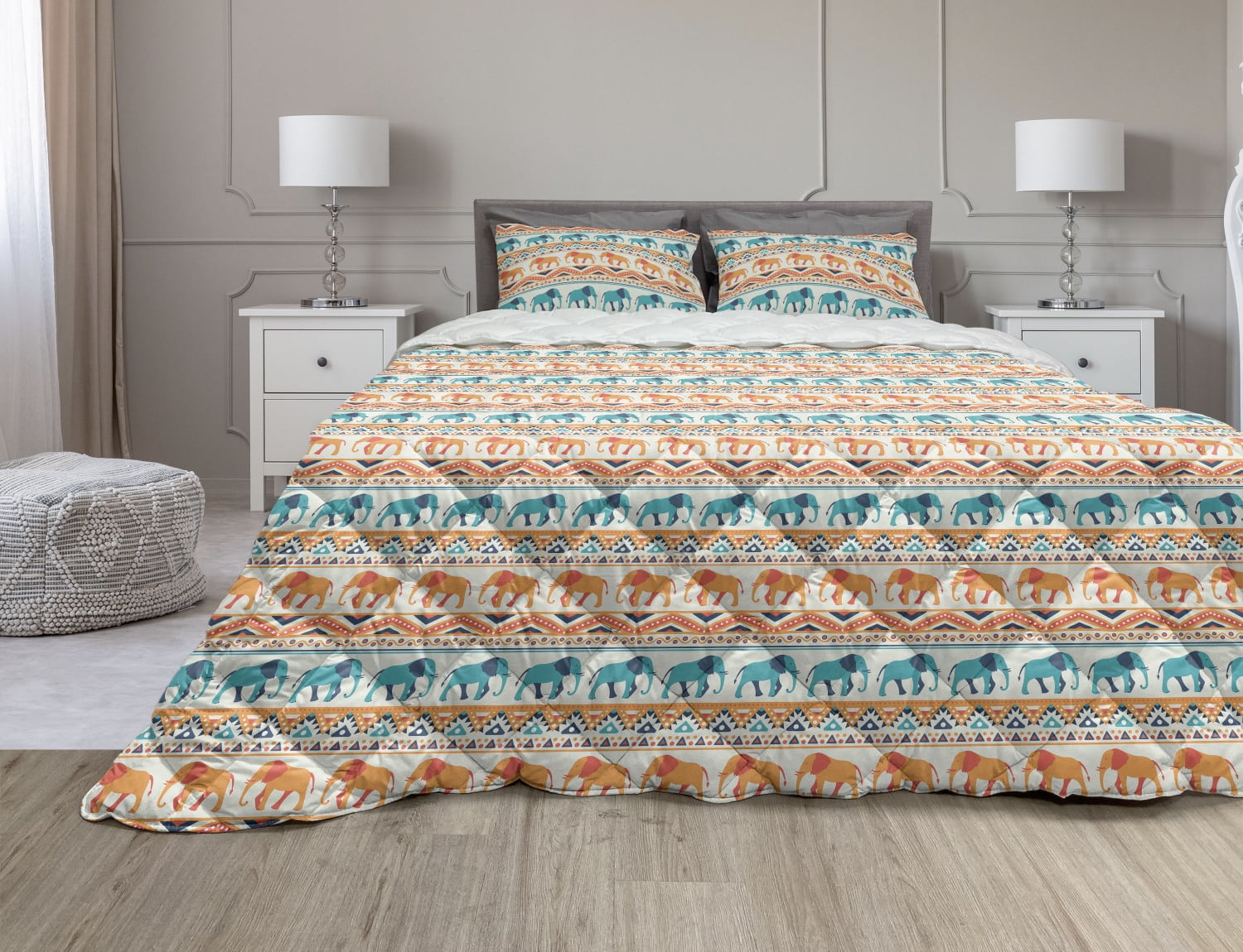 Ethnic Comforter & Sham Bedding Set, Colorful Native Composition with