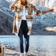 thumbnail image 6 of Yigetop Plaid Jacket for Woman Women's Overcoat Classic Button Down Plaid Printed Winter Fleece Lined Lapel Snow Coat Shirts Outwear with Pockets Jackets for Women Khaki XL, 6 of 9