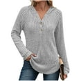 thumbnail image 2 of ABATAB Ribbed Knitted Hoodie for Women Soft Long Sleeve Button Sweatshirts with Hood Lightweight Drawstring Pullover Tops(XX-Large,Gray), 2 of 6