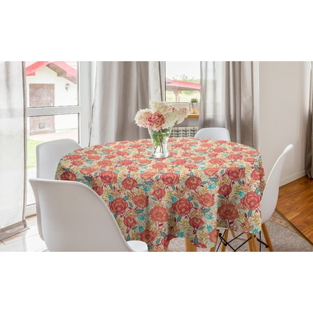 

Floral Round Tablecloth Summer Time Flowers and Leaves Scattered on a Plain Background Circle Table Cloth Cover for Dining Room Kitchen Decor 60 Eggshell Dark Coral by Ambesonne