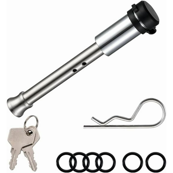 CZC AUTO Trailer Hitch Lock Stainless Steel, 5/8" Dia 4" Long Receiver Pin Lock with Rubber O-Rings & Clip