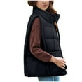 thumbnail image 6 of YOIAVAIOY Womens Quilted Puffer Vests Drawstring Collar Zip Up Sleeveless Down Jackets Fall Winter Casual Outerwear Vest with Pockets Black XL, 6 of 9