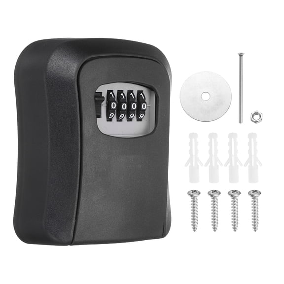Uxcell Wall Mount Key Lock Box (4.5"x3.7"x1.6" , Black) - 4 Digit Combination Lockbox for Keys Safe Security Storage Resettable Code Lockbox for Outdoor Home Office Garage