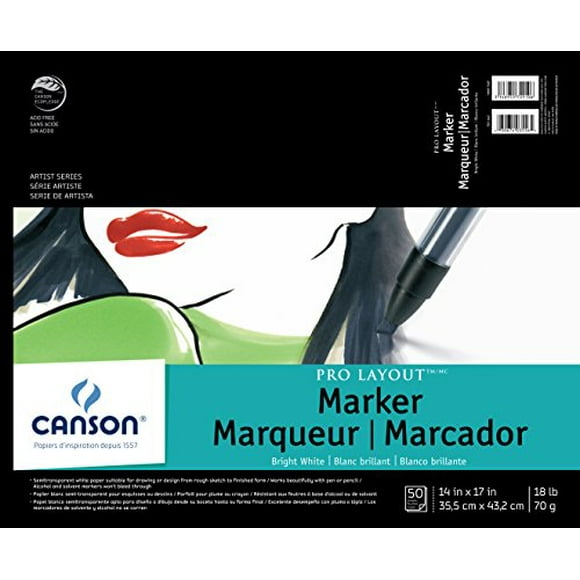 Canson Marqueur de Mise en Page Artist Series Pro, Semi-Translucide pour Stylo, Crayon et Marqueur, Pliable, 18 Livres, 14 x 17 Pouces, Blanc, 50 Feuilles