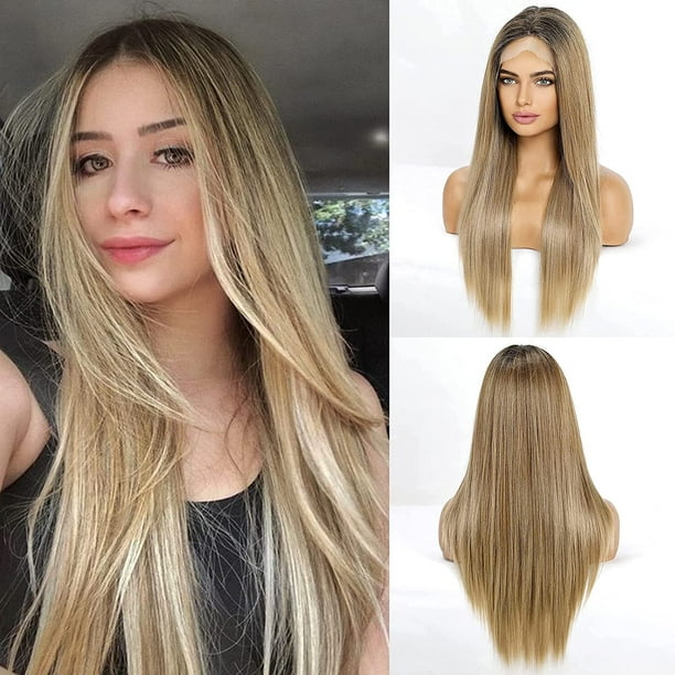 High Quality Ombre Blonde Hairpieces Synthetic Long Wavy Hair