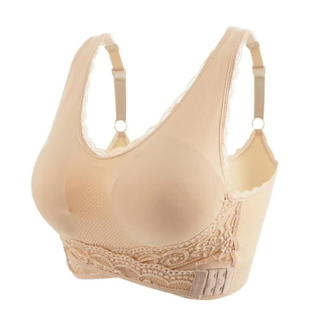Mrat Womens Unlined Wireless Bralette Womens Comfy Corset Bra Frontcross Side Buckle Lace Bras Wireless Push up Lace Bras High Impact Sports Bras S-180 Beige XL