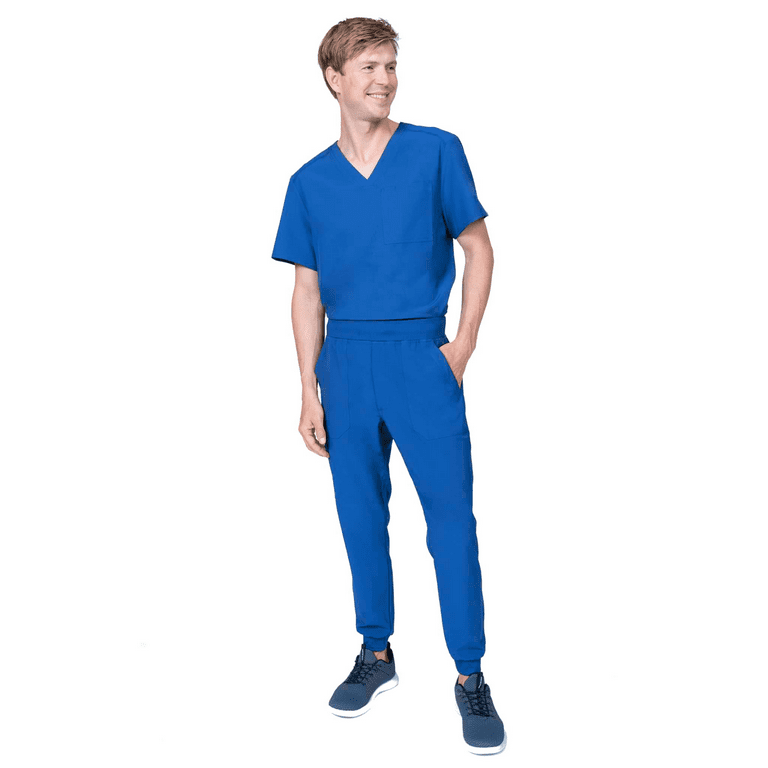 Elements Select ES2946 Men's V-Neck Top and Jogger Scrub Set Royal