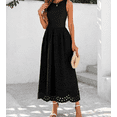 thumbnail image 3 of Women Summer Dresses Casual Sleeveless Crewneck A-Line Boho Lace Eyelet Cotton Tank Maxi Dress with Pockets, 3 of 6
