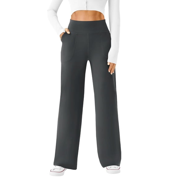 Pantalones de yoga DLOODA para mujer, pernera ancha y cintura alta, color gris
