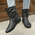 thumbnail image 4 of Mepaouo Women's Ankle Booties Buckle Mid Calf Slip on Slouch Flat Heel Comfort Riding Boots, 4 of 7