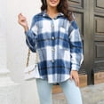 thumbnail image 5 of IROINNID Women's Jacket Shearling Jacket Turndown Lapel Plaid Long Sleeve Comfy Lattice Recreational Tops, Blue, 5 of 8
