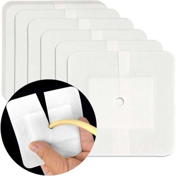 10 PCS 4x4" Split Drain Adhesive Bandages - Bordered Gauze for Feeding Tube, PD Catheter, Abdominal Nursing Care