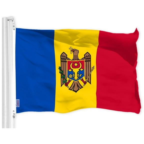 G128 Moldova Moldovan Flag | 3x5 Ft | Printed 150D Polyester - Indoor/Outdoor, Vibrant Colors, Brass Grommets, Quality Polyester, Much Thicker More Durable Than 100D 75D Polyester