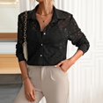 thumbnail image 5 of Olyvenn Button Down Shirts for Women Fashion Hollow Out Lapel Tees Shirts 2025 Fall Summer Semi-Transparent Long Sleeve Blouse Black S, 5 of 6