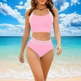 thumbnail image 6 of Fewfanhot Modest Swimsuits for Women High Waisted Bikini Sets Sporty Two Piece Swimsuits Color Block High Cut Bathing Suits, 6 of 8