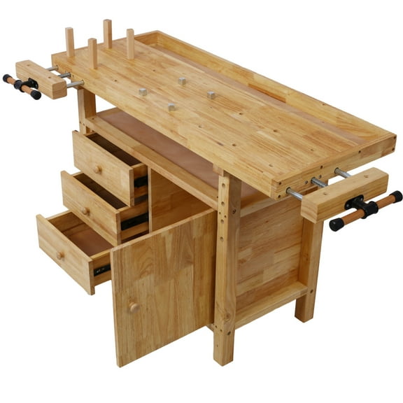 Workbench, Work Bench, Versatile and Functional Wooden Workstation, Work Table for Garage Workshop and Home, 55"L*24.5"W*33"H, Natural