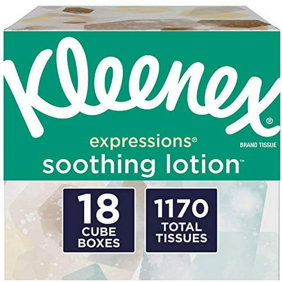 Kleenex Expressions Soothing Lotion Facial Tissues, 18 Boxes, 65 Per Box