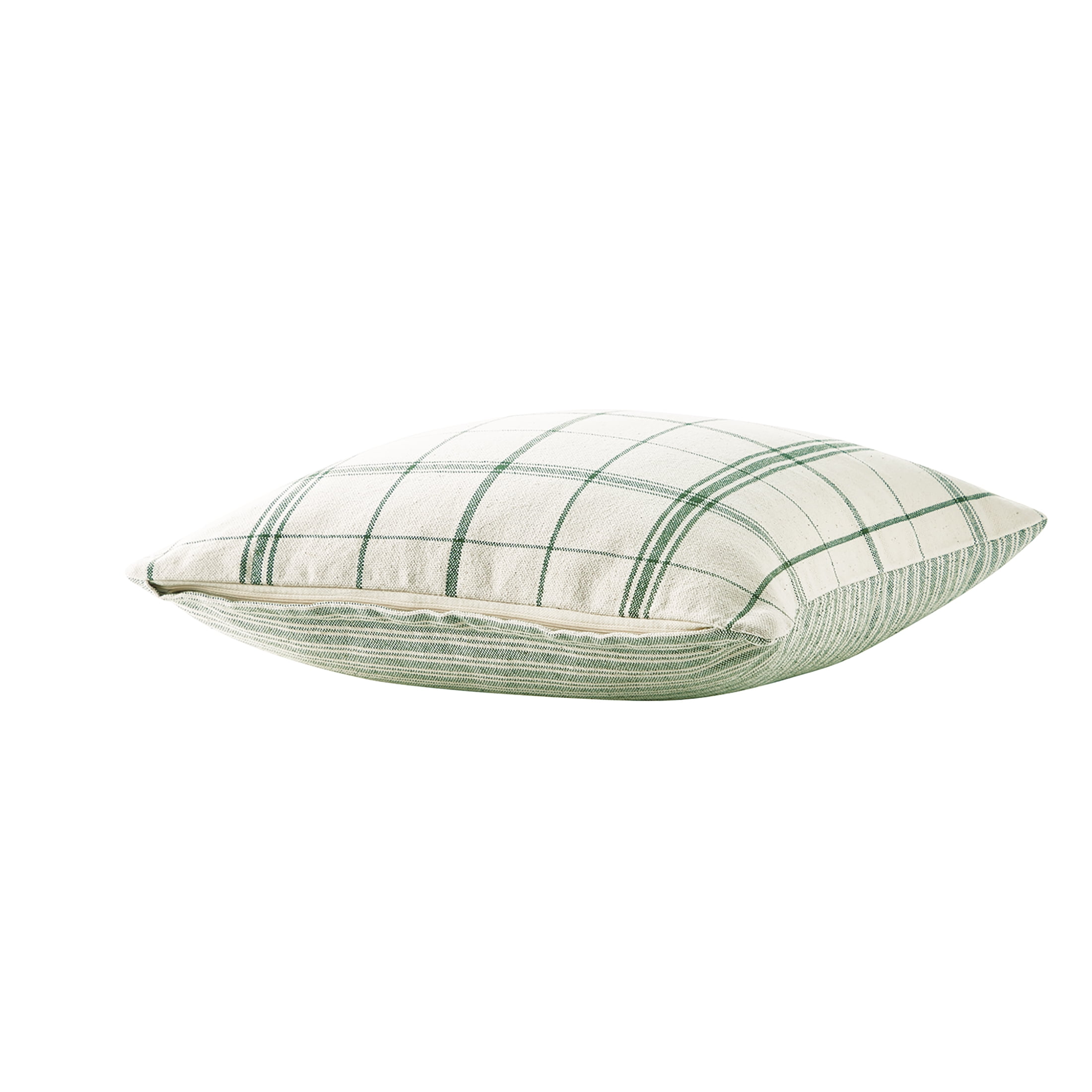 My Texas House Stafford Woven Reversible Plaid Stripe Decorative Pillow Cover, 20" x 20", Ivory/Green