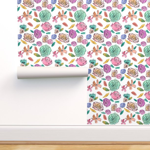 Peel & Stick Wallpaper 3ft x 2ft - Bloom Doodle Floral Summer Flower