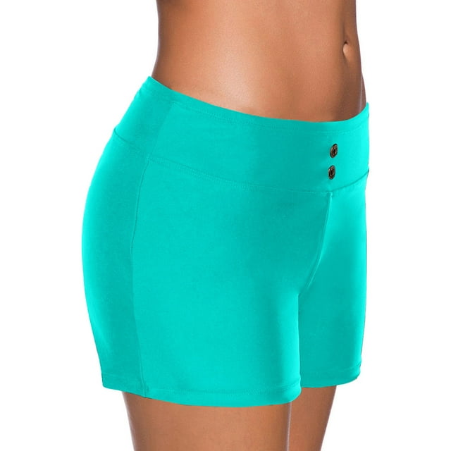 Innerwin Swimsuit Plain Ladies Bathing Suit Swimming Pool Buttons Boyshorts Swimwear Light blue S