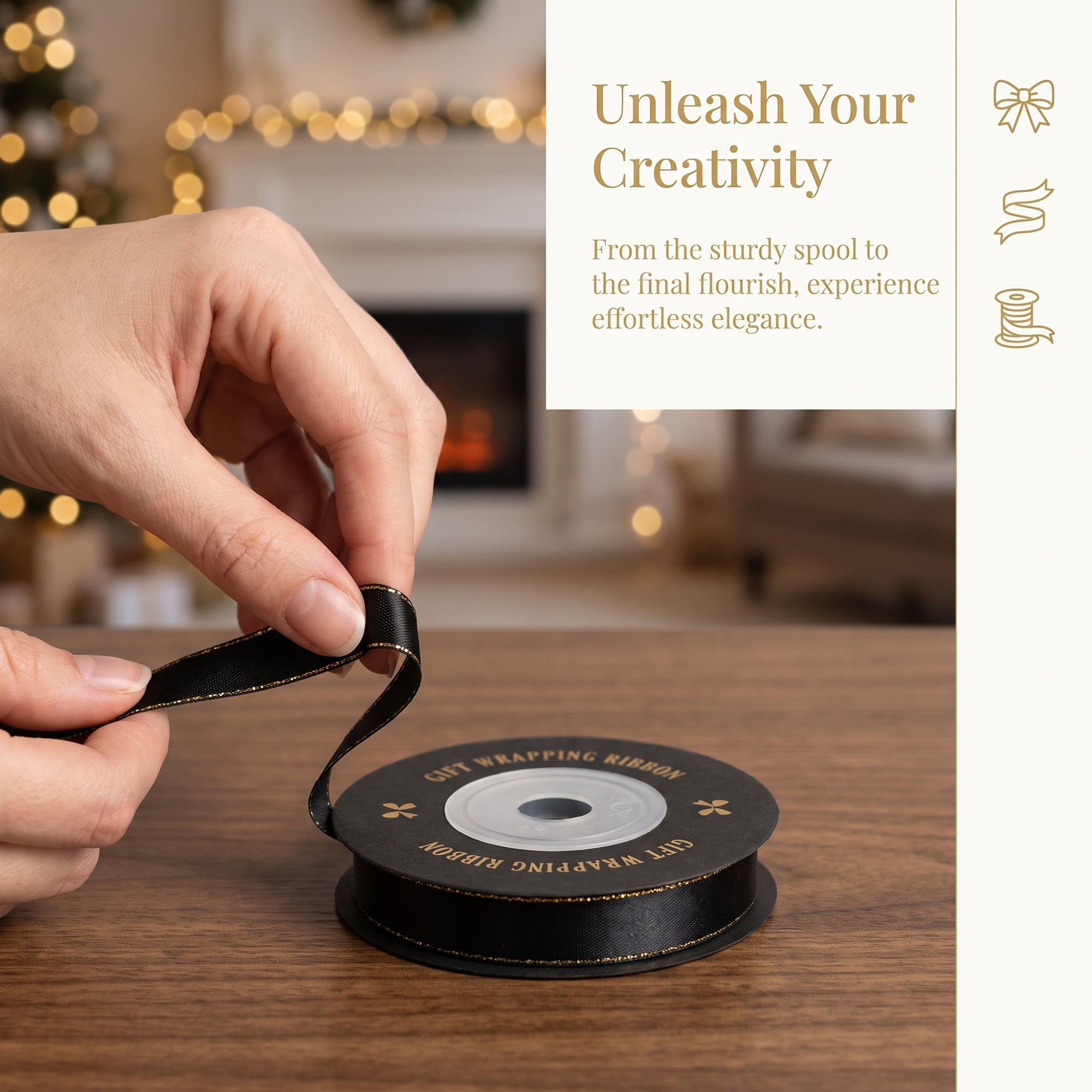 Unique Bargains Elegant Fabric Ribbon for Gift Wrapping and Crafting Projects Black