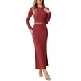 thumbnail image 1 of Conjuntos de punto de 2 piezas para mujer INSPIRE CHIC, con mangas largas, top corto, falda maxi de cintura alta estilo sirena, conjuntos de moda en rojo, 1 of 6