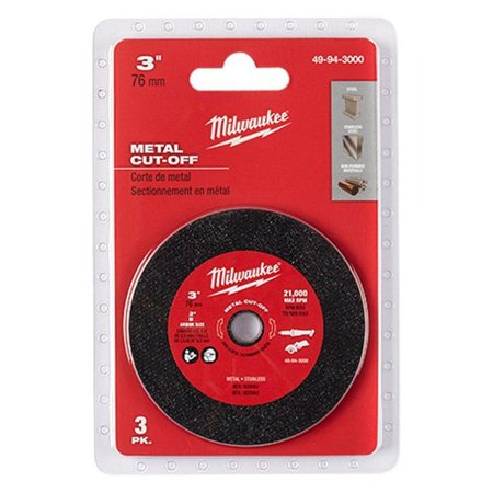 UPC: 0045242526208 | Milwaukee 49-94-3000 – 3-Piece 3  Type 1 Cut-Off Wheel (1/25  Thickness  3/8  Arbor)