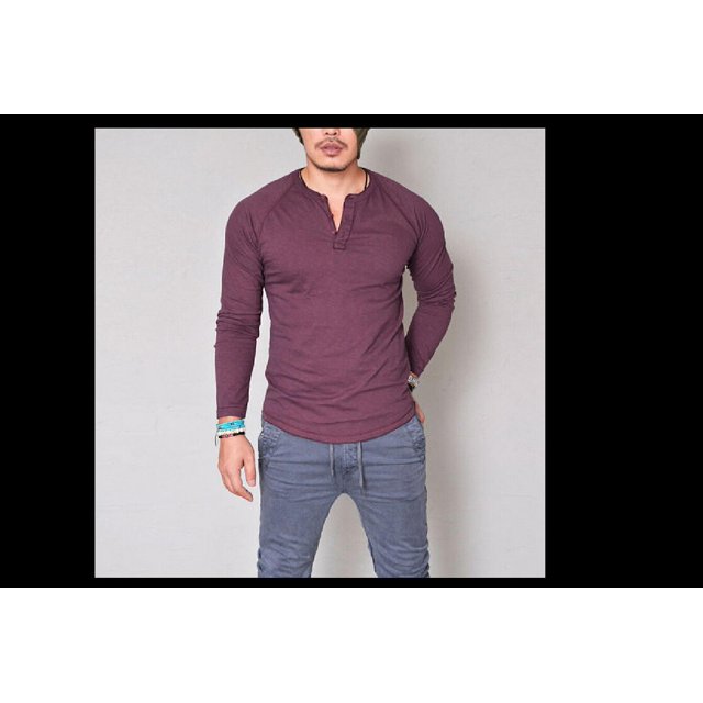 Faithtur Men’s Simple Solid T-shirt, Long Sleeve Open Button Round Collar T-shirt for Spring and Autumn