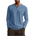 thumbnail image 5 of GUZOM Mens Long Sleeve Henley Shirt, Slim Fit Stretch Casual Tee, Polyester Spandex Breathable T-Shirt in Blue,Size M, 5 of 7