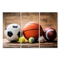 Elephant Stock Sports Balls Wall Art - Horizontal Multi Panel Canvas - Teenager Wall Decor - Sports Multi Panel - Beige And Orange Decor - 38" x 24"