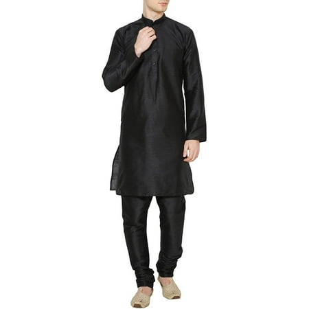

Royal Mens Black Silk Blend Festive Kurta Churidar Set