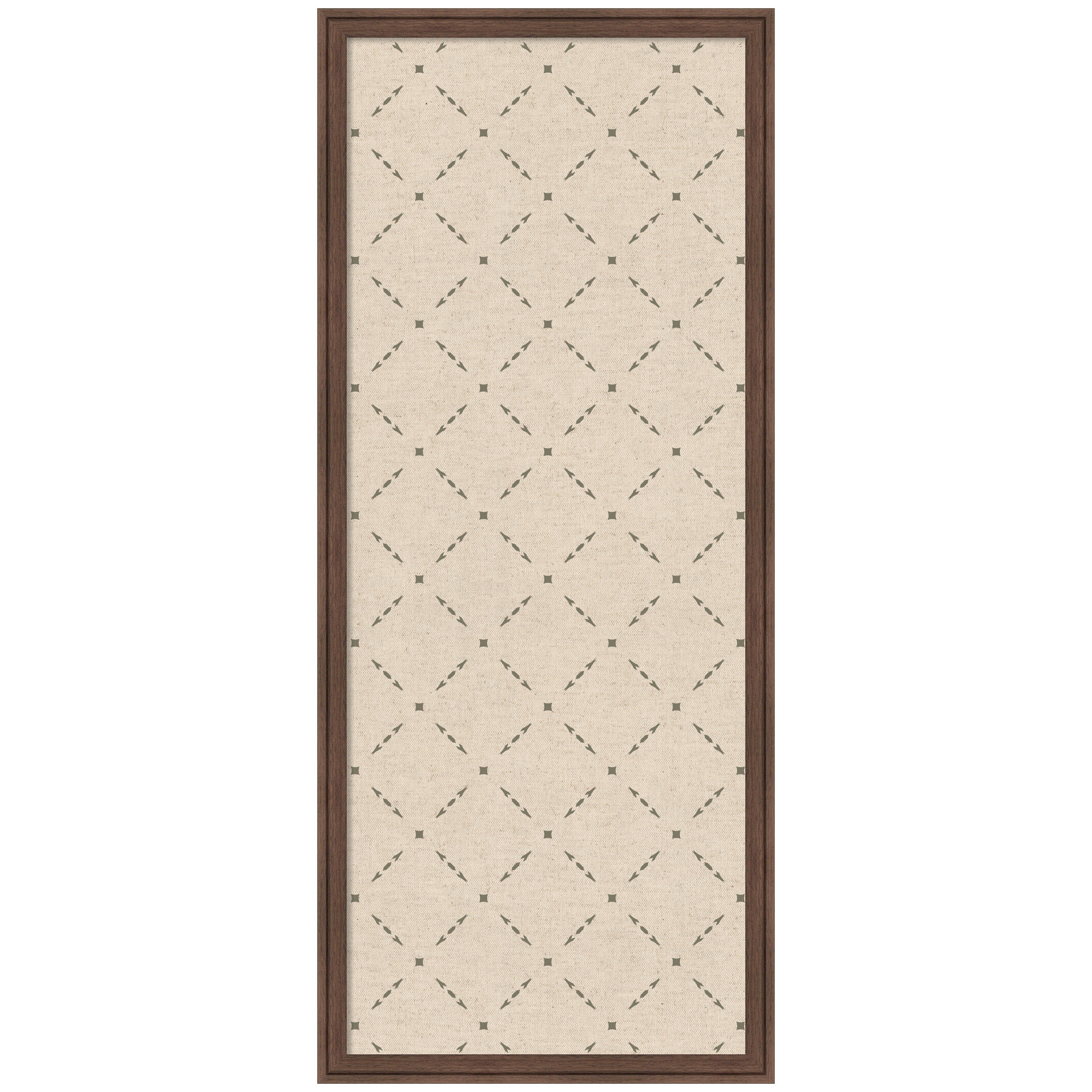 Kate and Laurel Framed Fabric Pinboard 18 x 42, Green Lattice Pattern Printed Linen Classic Bulletin Board for Use as a Vision Board or Wall Organization, Florence Medium Brown Frame