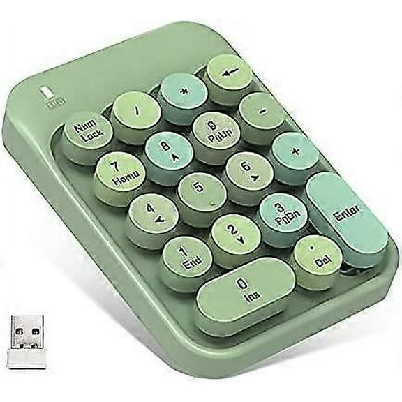 ALKEM Wireless Number Pad 2.4GHz Wireless Numeric Keypad Retro Style Round Keycaps Numpad 18 Keys Portable Number Keyboard with USB Receiver for Lapto