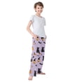 thumbnail image 3 of FORMRS Boys Pajama Pants with Pockets Size 6-8Y Kids Lounge Sleep Bottoms, Light Purple Halloween Black Cat, 3 of 8