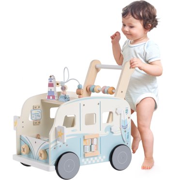 Bigjigs Toys 100% FSC® Certified Activity Baby Walker - Wooden Walkers for Babies, Eco-Friendly Baby Walkers for 1 Year Olds, Push Along Toys