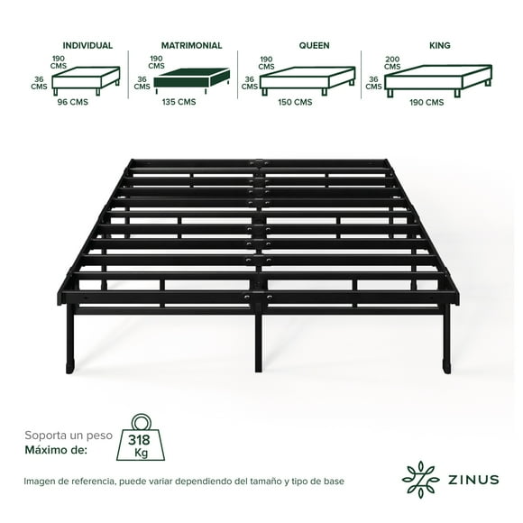 Base de Cama Matrimonial Zinus Justin de Metal Resistente Montaje Fácil para todas las edades